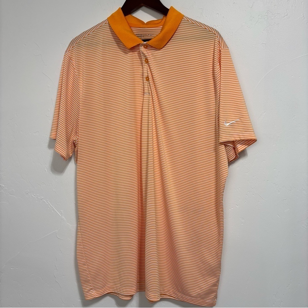 Nike Golf Standard Fit Dri Fit Polo Short Sleeve Orange Stripe Men's XXL 2XL